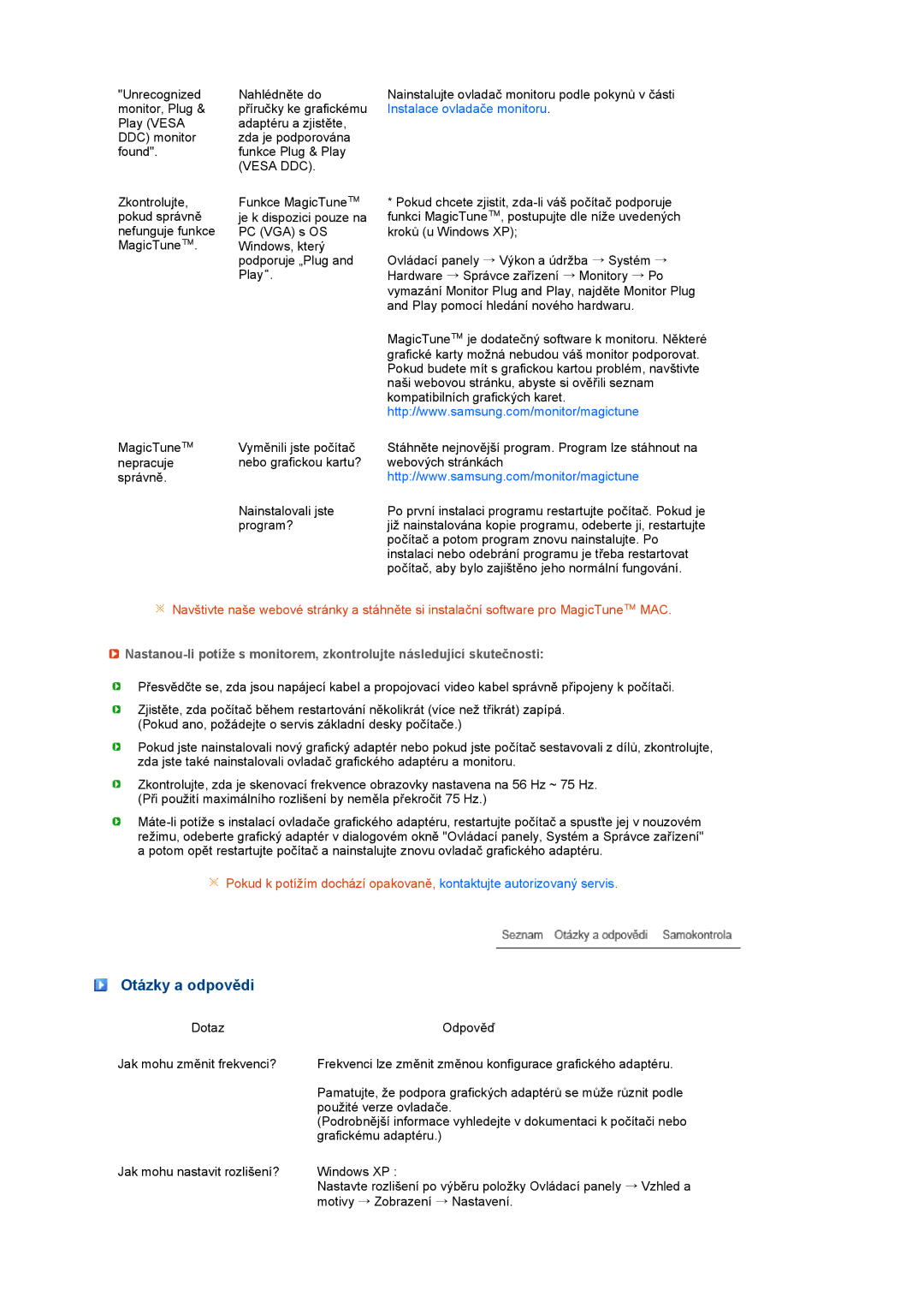 Samsung LS19PFDQFV/EDC, LS19PFDQSQ/EDC manual Otázky a odpovědi, Vesa DDC 