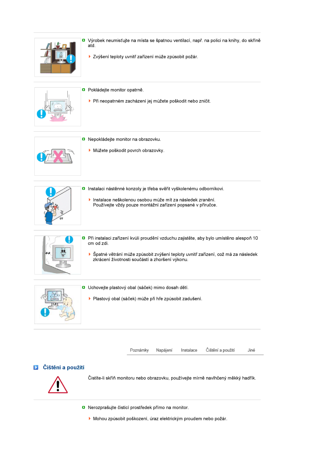 Samsung LS19PFDQFV/EDC, LS19PFDQSQ/EDC manual Čištění a použití 