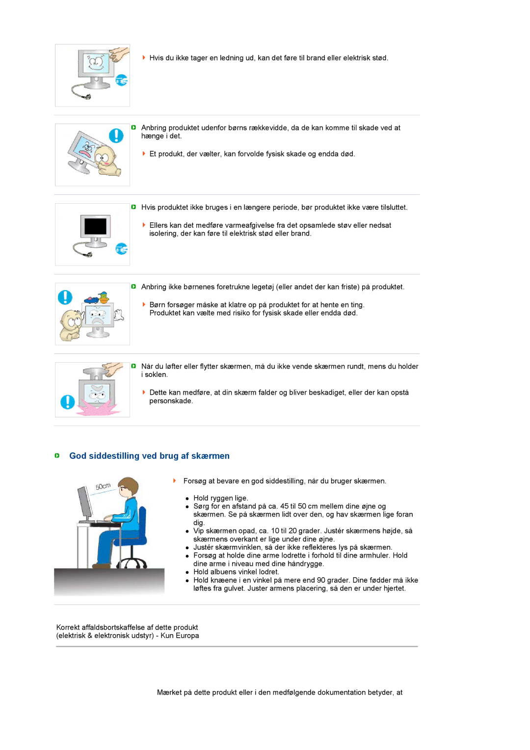 Samsung LS19PFDQFV/EDC, LS19PFDQSQ/EDC manual God siddestilling ved brug af skærmen 