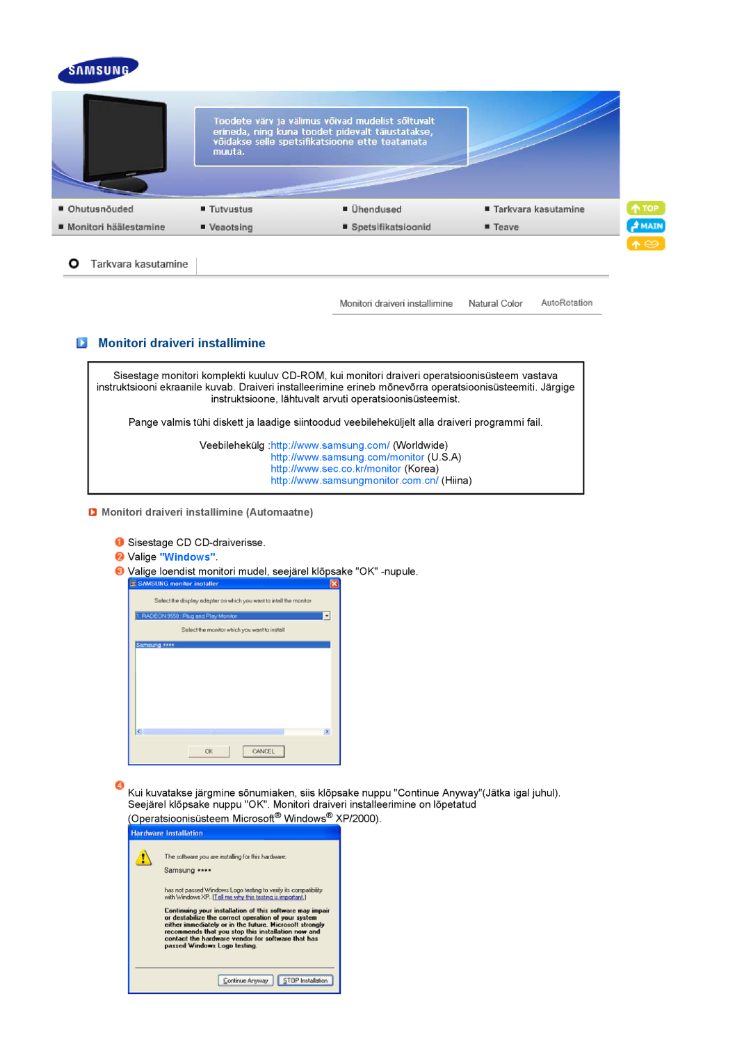 Samsung LS19PFDQFV/EDC, LS19PFDQSQ/EDC manual Monitori draiveri installimine Automaatne 