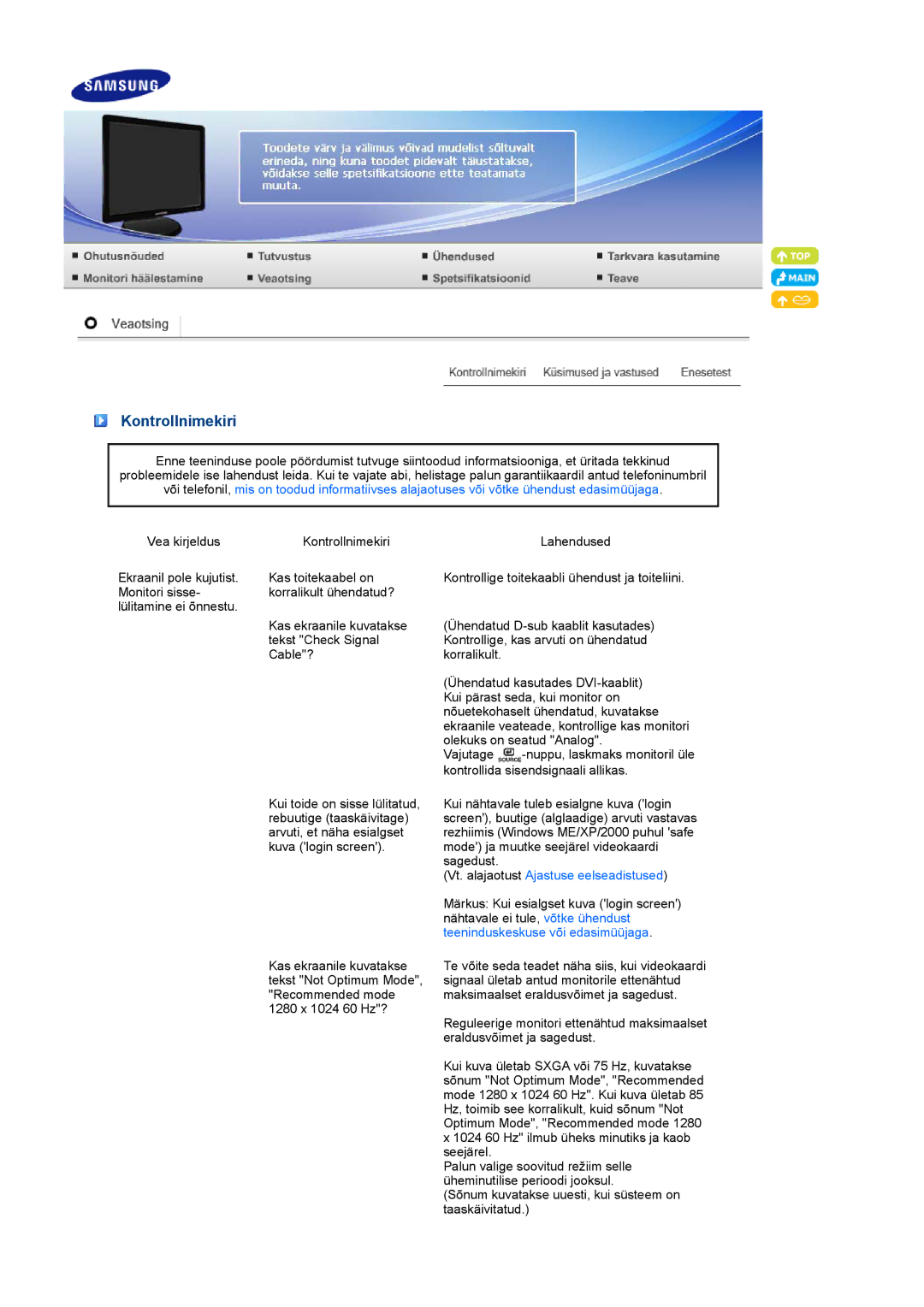 Samsung LS19PFDQFV/EDC, LS19PFDQSQ/EDC manual Kontrollnimekiri, Vt. alajaotust Ajastuse eelseadistused 