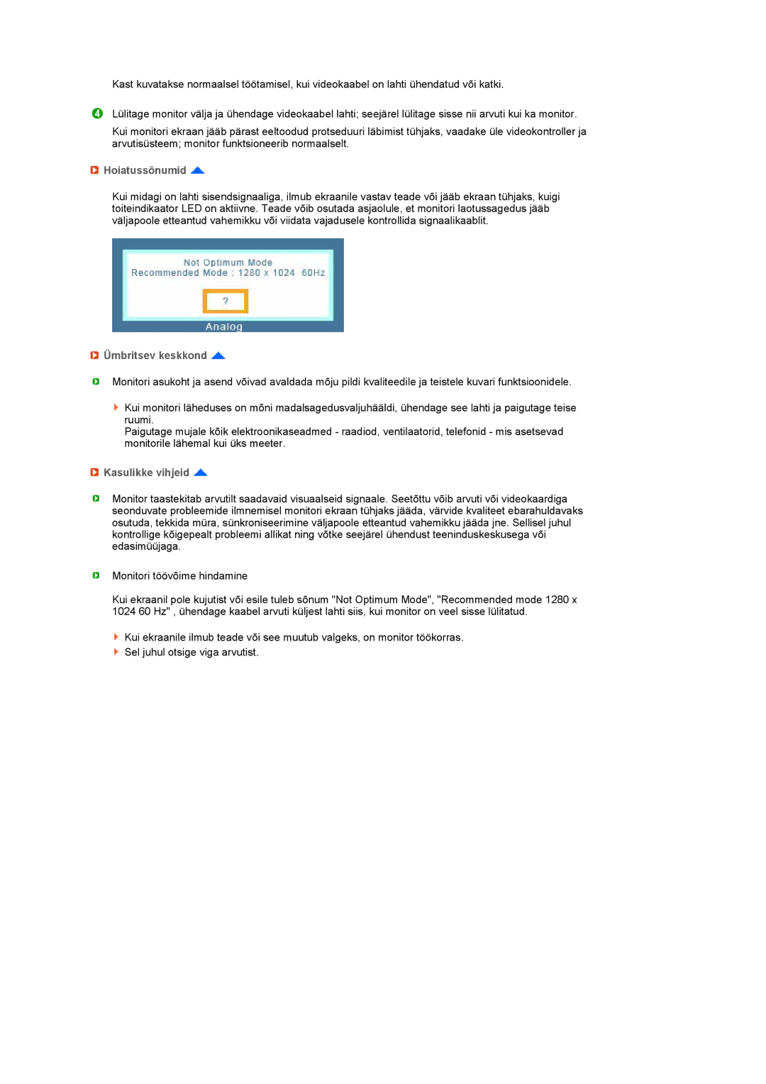 Samsung LS19PFDQFV/EDC, LS19PFDQSQ/EDC manual Hoiatussõnumid, Ümbritsev keskkond, Kasulikke vihjeid 