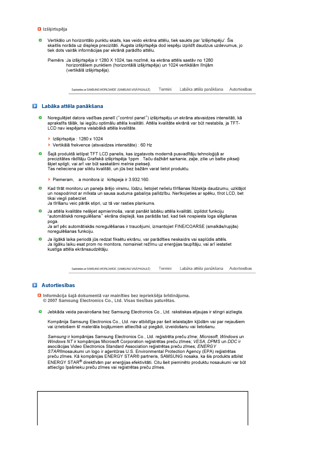 Samsung LS19PFDQFV/EDC, LS19PFDQSQ/EDC manual Labāka attēla panākšana, Autortiesības, Izšķirtspēja 