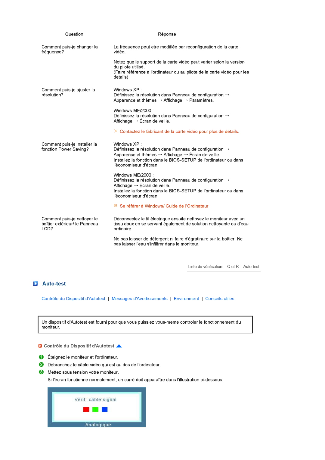 Samsung LS19PFGDFV/EDC manual Auto-test, Contrôle du Dispositif dAutotest 