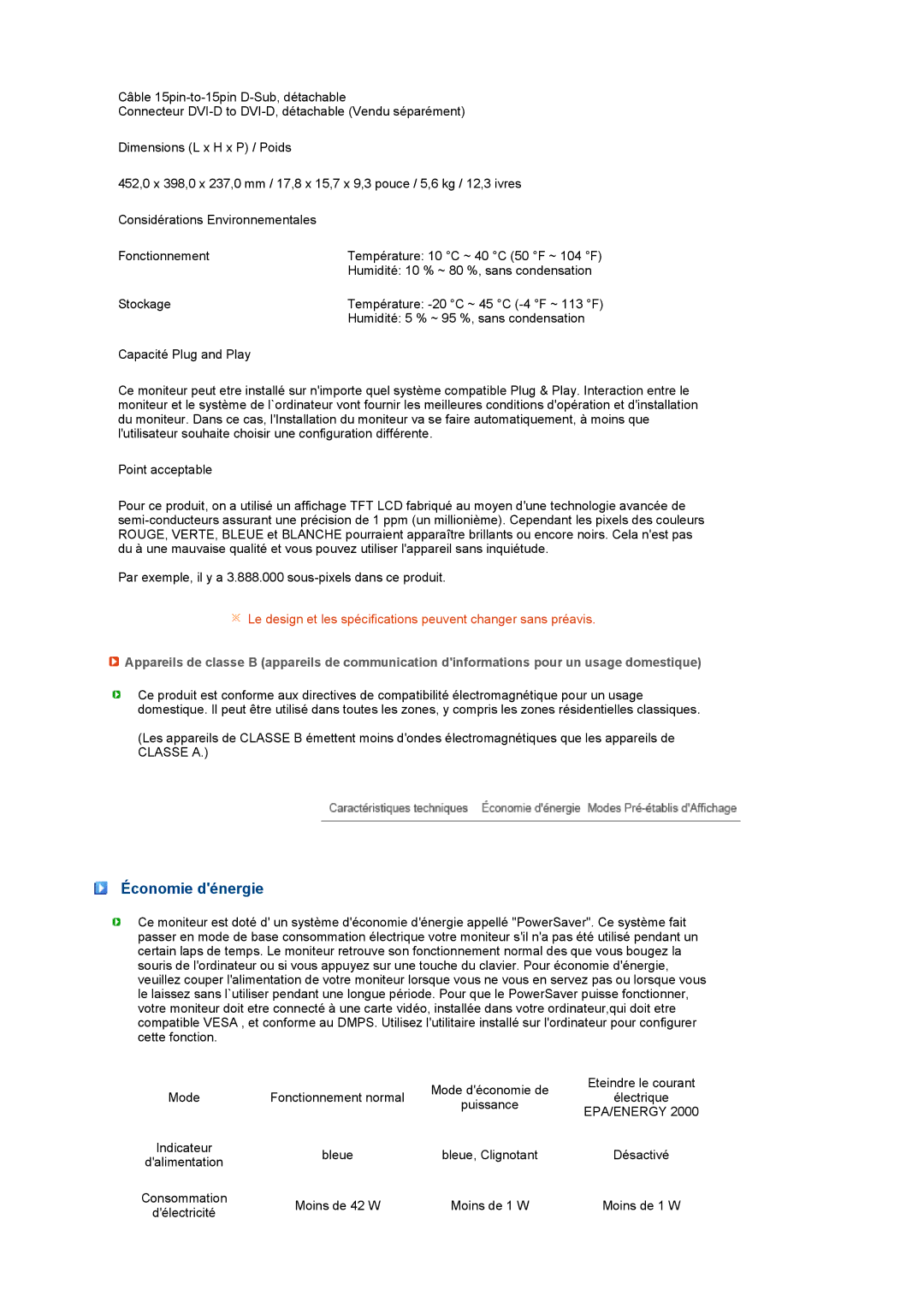 Samsung LS19PFGDFV/EDC manual Économie dénergie, Epa/Energy 