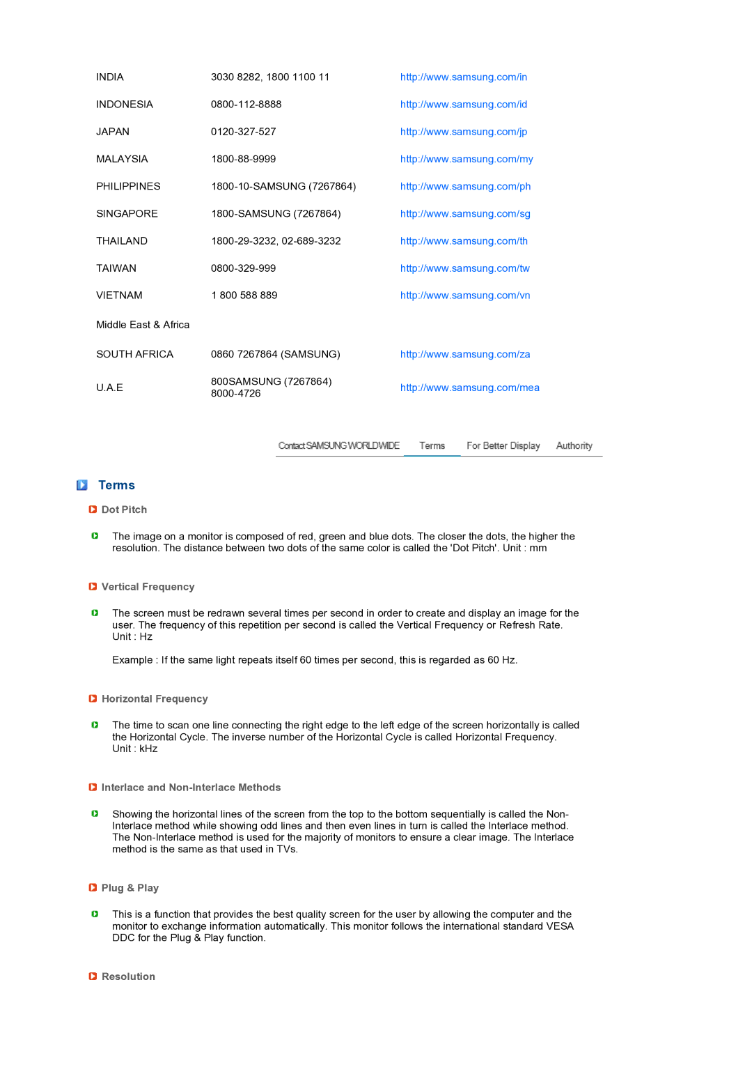 Samsung LS19PFGDFV/EDC manual Terms 