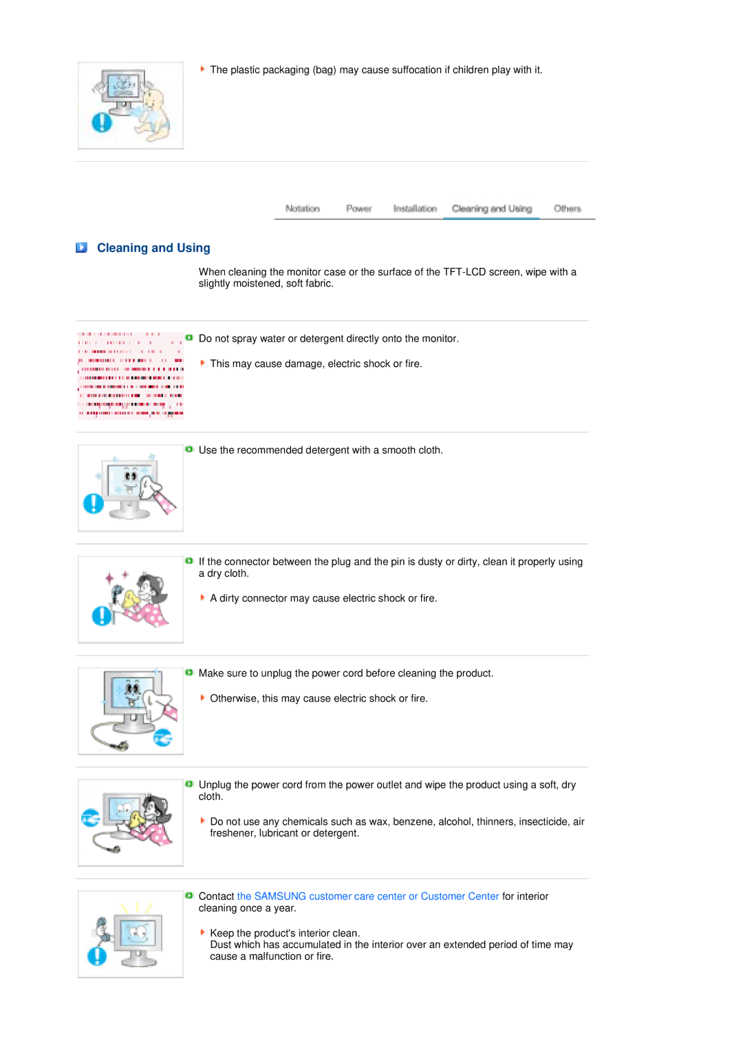 Samsung LS19PFGDFV/EDC manual Cleaning and Using 