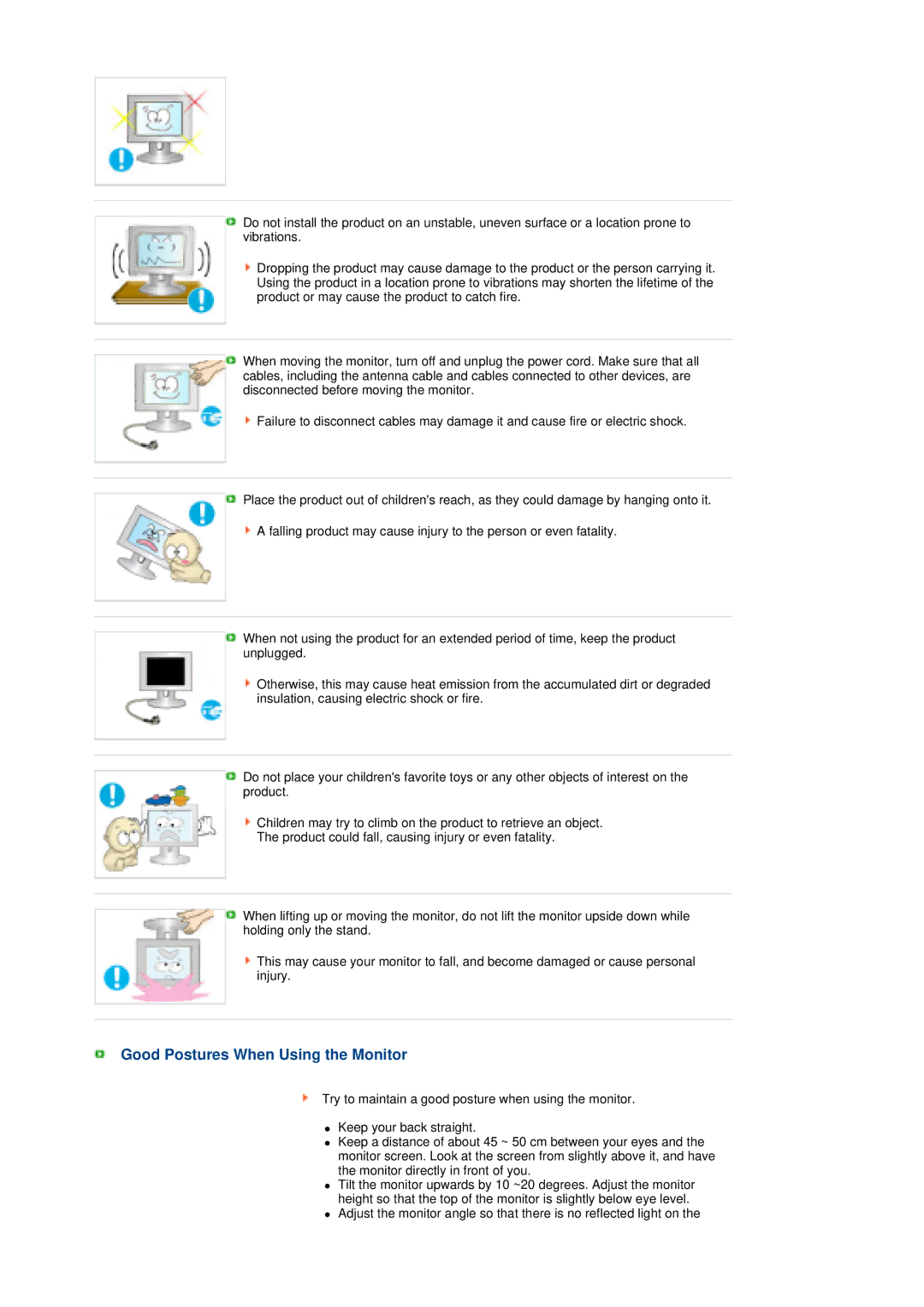 Samsung LS19PFGDFV/EDC manual Good Postures When Using the Monitor 