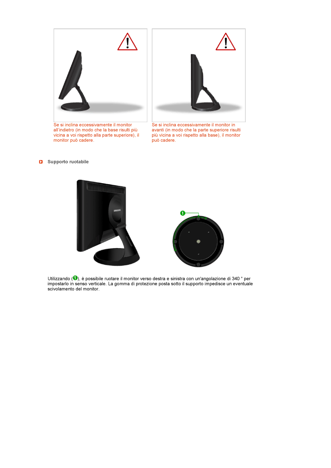 Samsung LS19PFGDFV/EDC manual Supporto ruotabile 