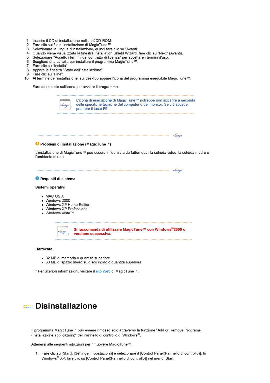 Samsung LS19PFGDFV/EDC manual Disinstallazione 