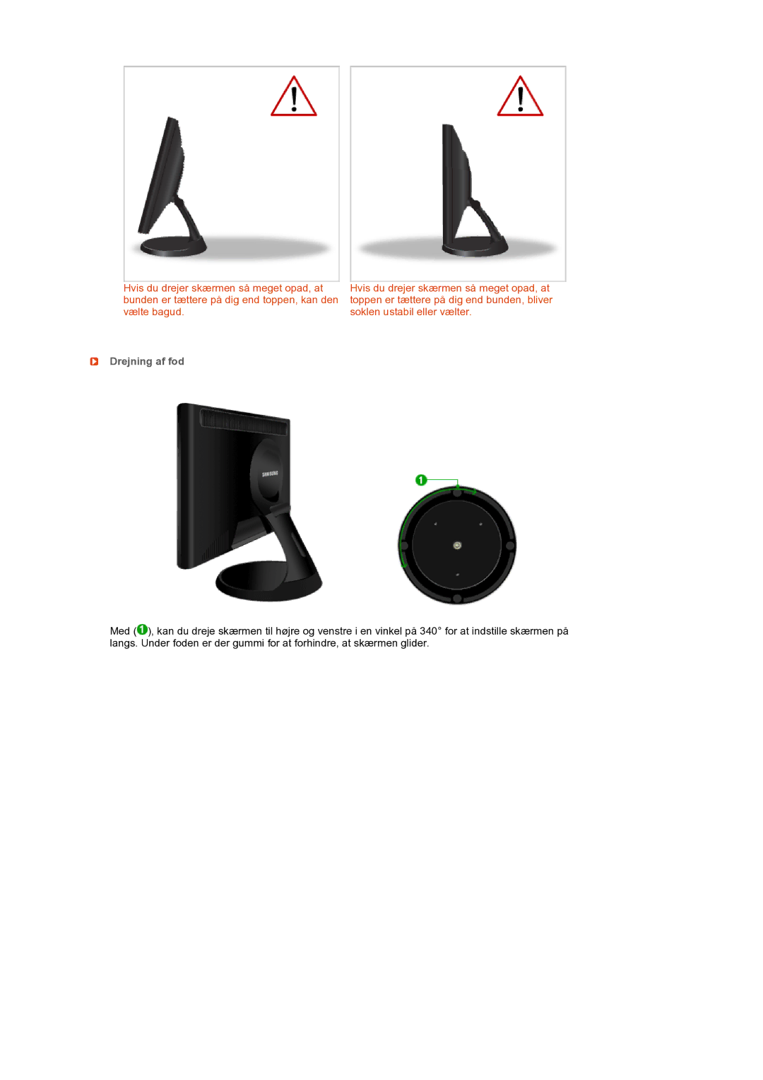 Samsung LS19PFGDFV/EDC manual Drejning af fod 