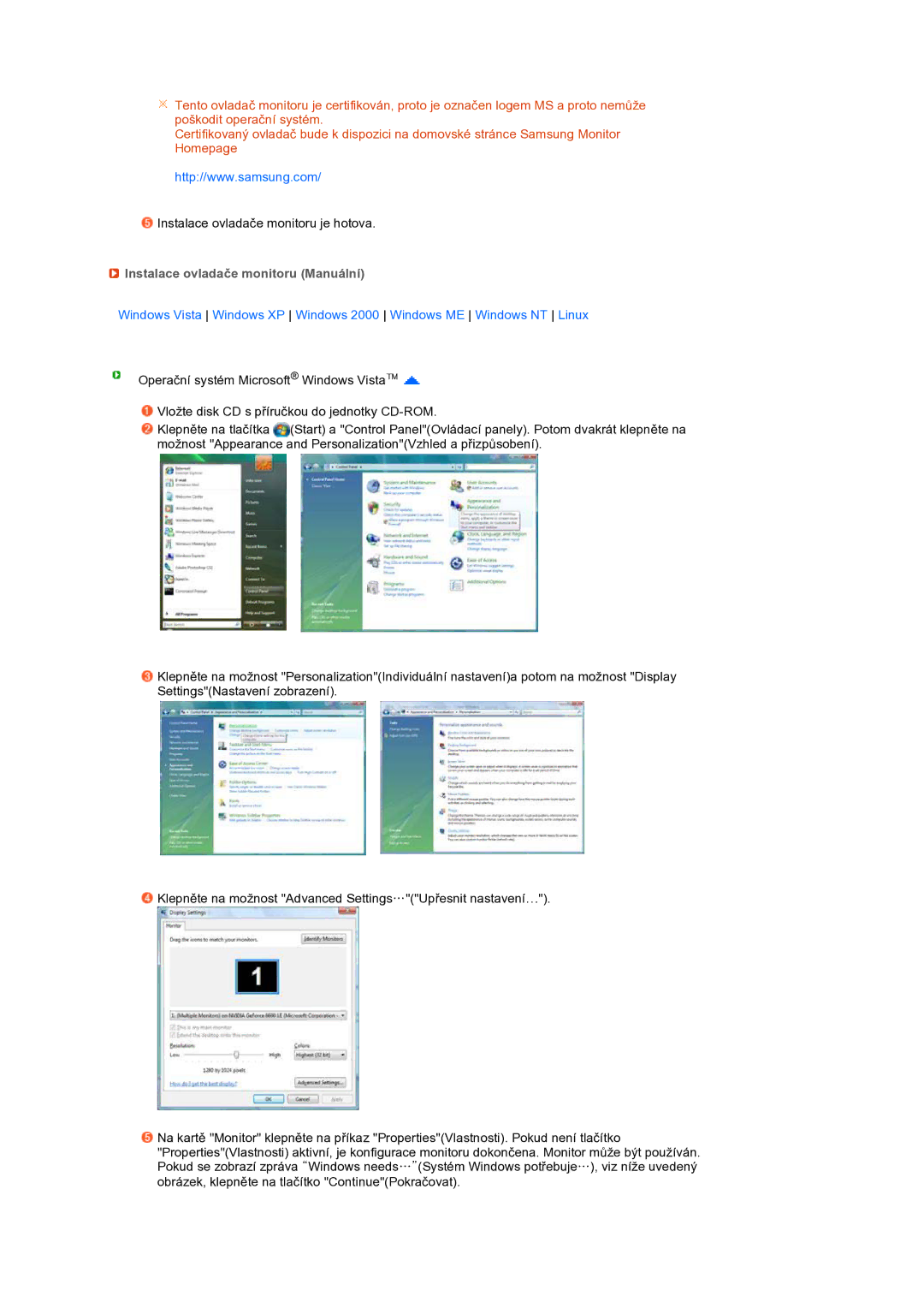 Samsung LS19PFGDFV/EDC manual Instalace ovladače monitoru Manuální 