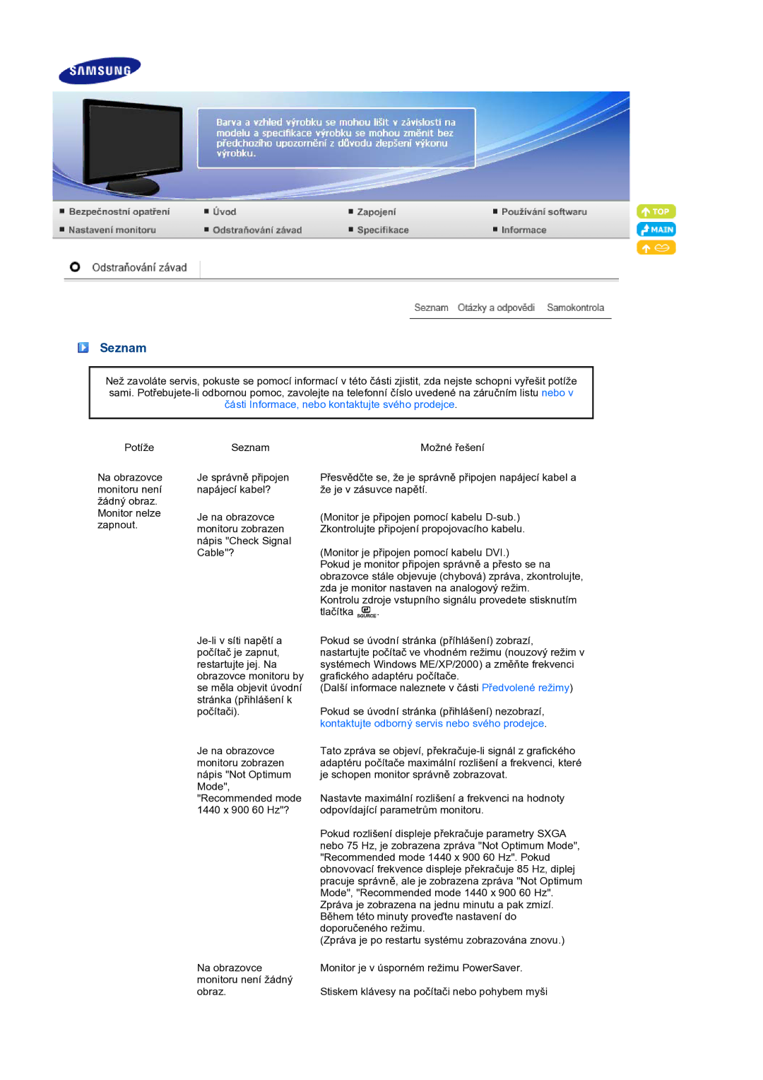 Samsung LS19PFGDFV/EDC manual Seznam 