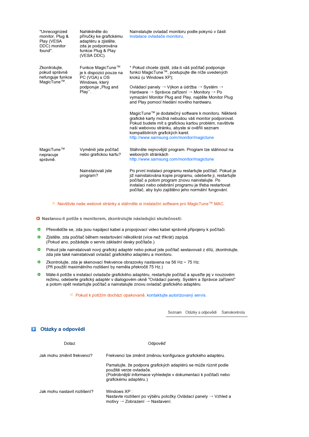 Samsung LS19PFGDFV/EDC manual Otázky a odpovědi, Vesa DDC 