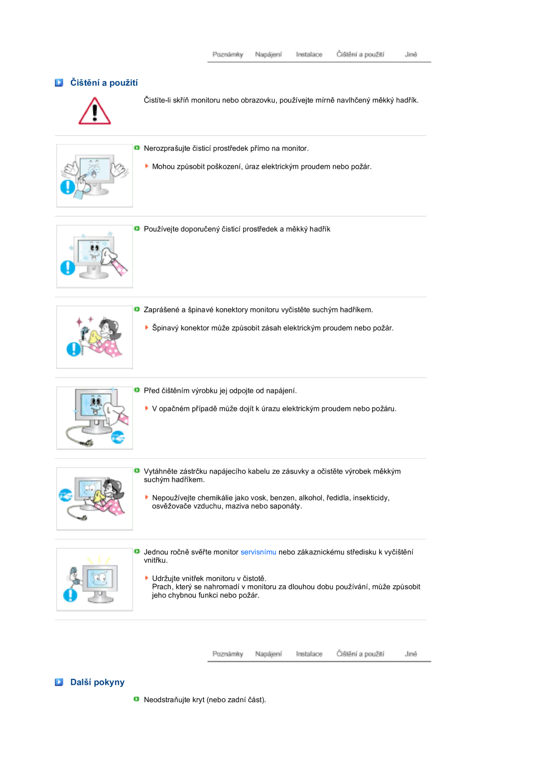 Samsung LS19PFGDFV/EDC manual Čištění a použití 