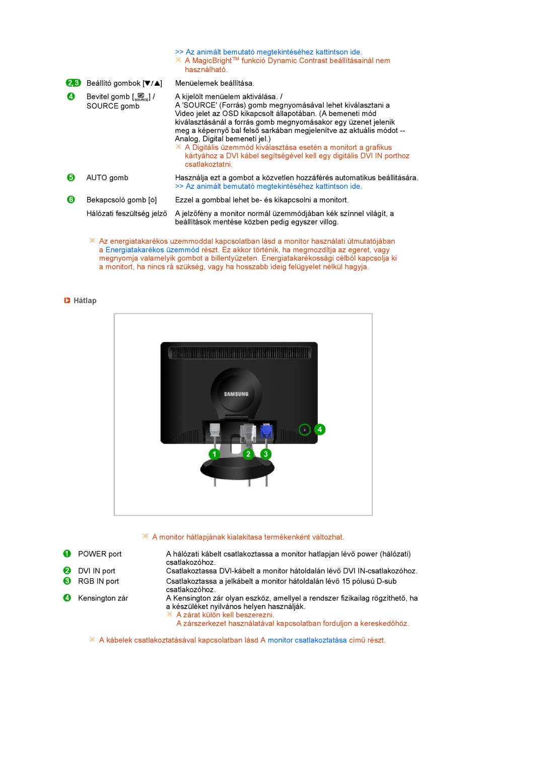 Samsung LS19PFGDFV/EDC manual Használható, Hátlap 