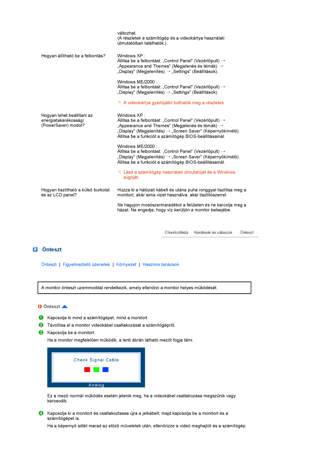 Samsung LS19PFGDFV/EDC manual Önteszt 