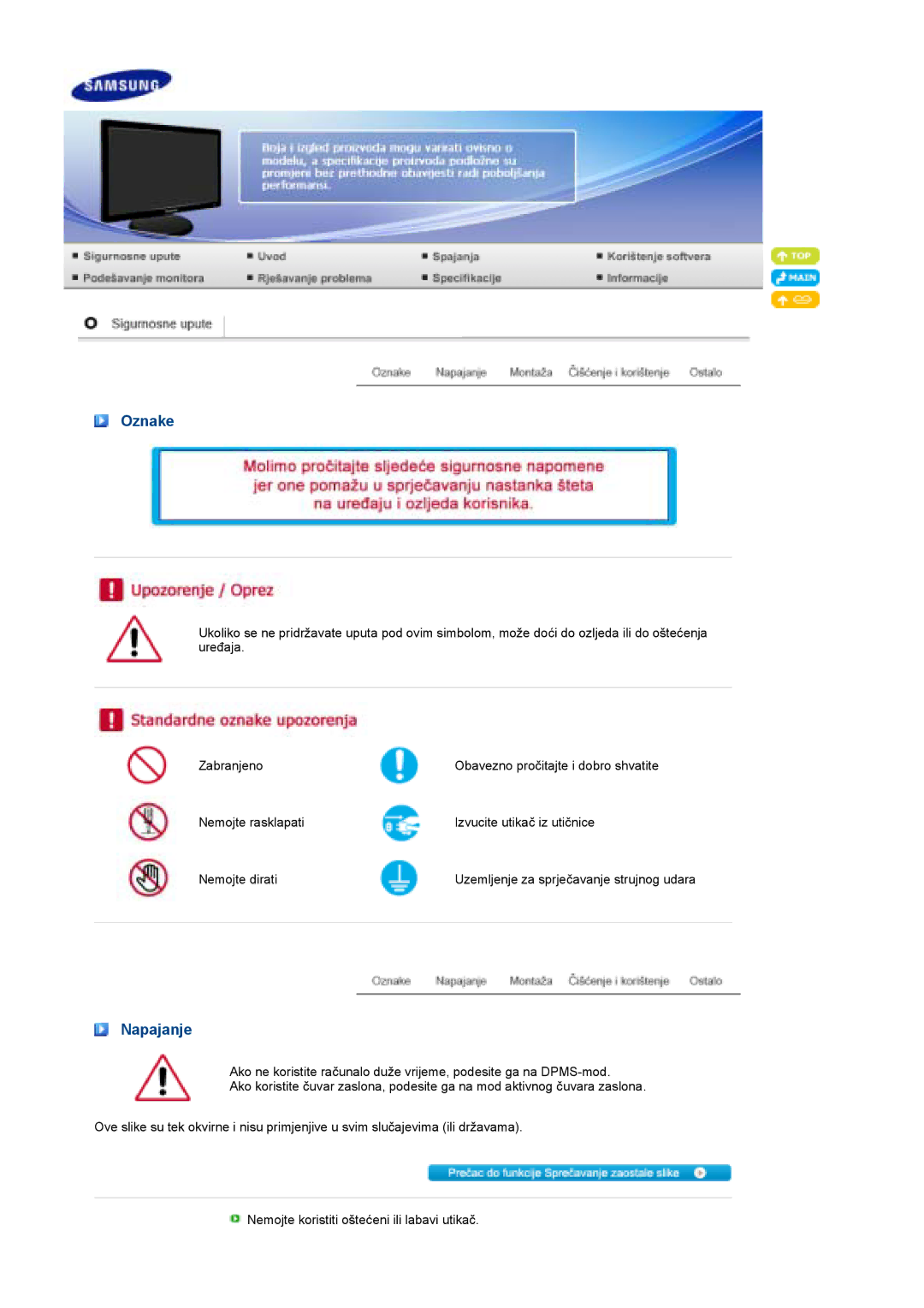 Samsung LS19PFGDFV/EDC manual Oznake 