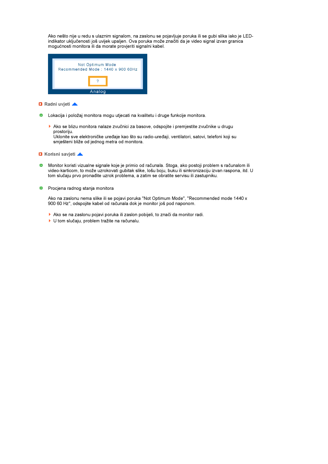 Samsung LS19PFGDFV/EDC manual Radni uvjeti, Korisni savjeti 