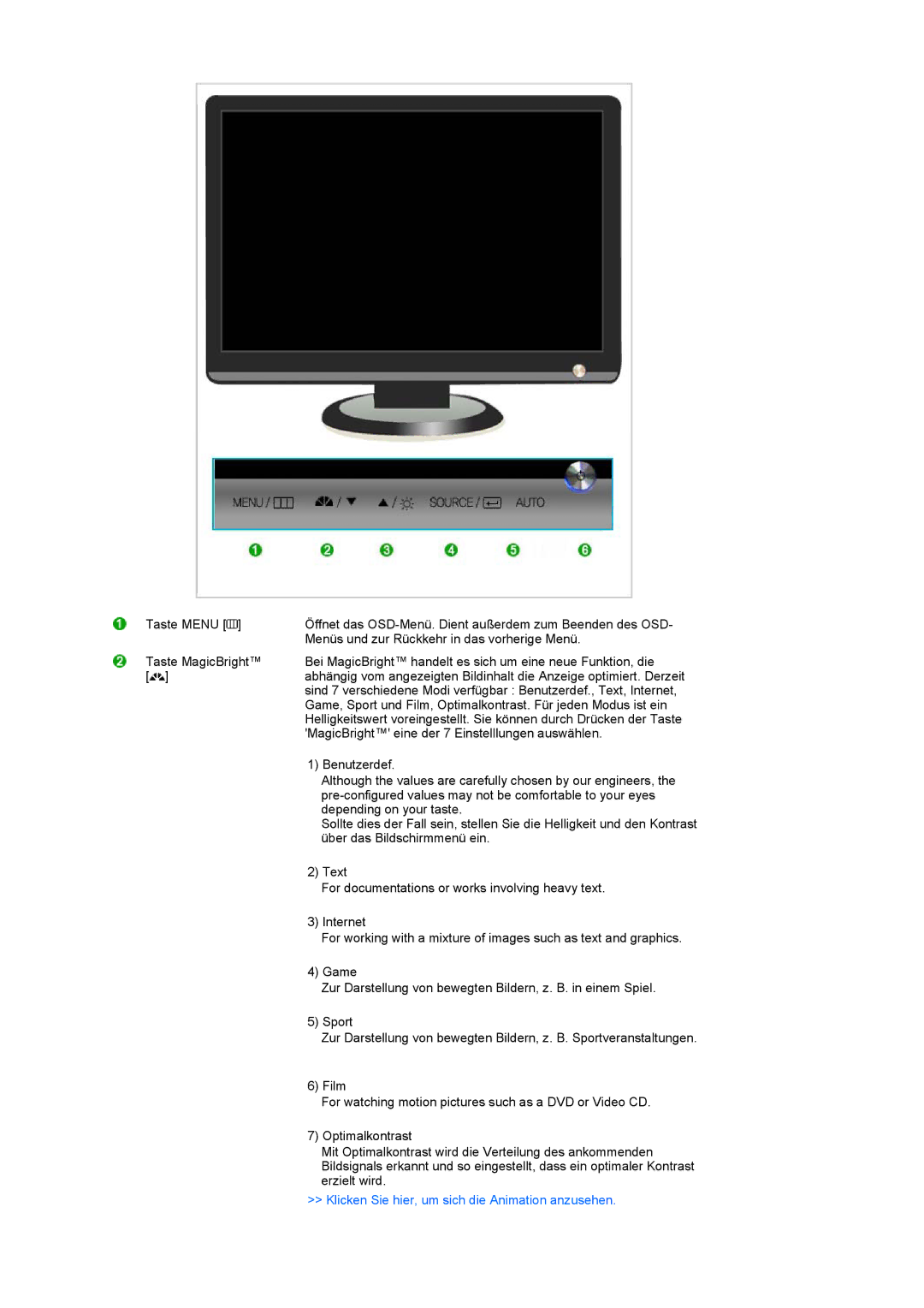 Samsung LS19MEWSFV/EDC, LS19PFWDFV/EDC manual Klicken Sie hier, um sich die Animation anzusehen 