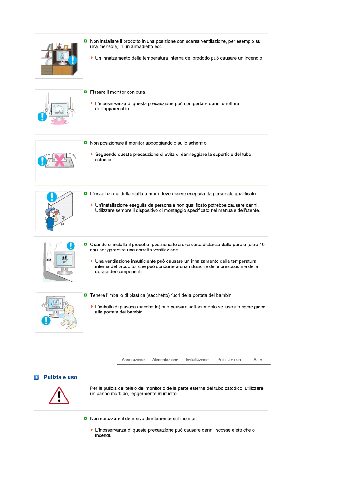 Samsung LS19MEWSFV/EDC, LS19PFWDFV/EDC manual Pulizia e uso 