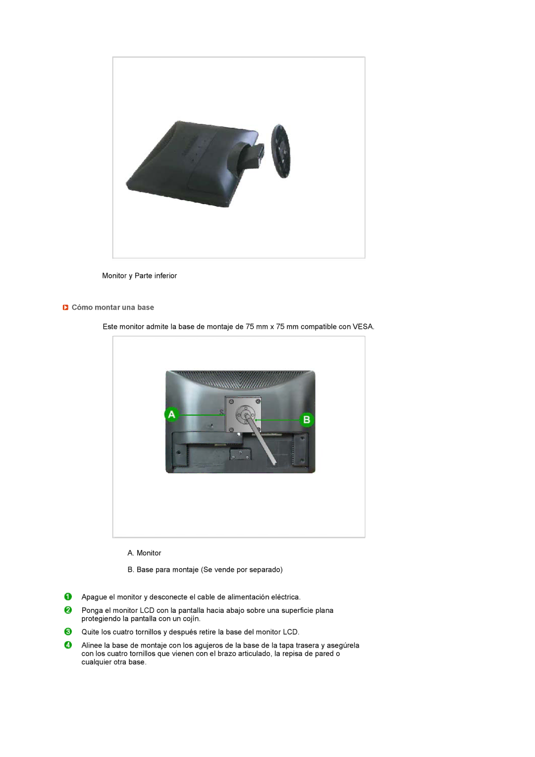 Samsung LS19PFWDFV/EDC, LS19MEWSFV/EDC manual Cómo montar una base 