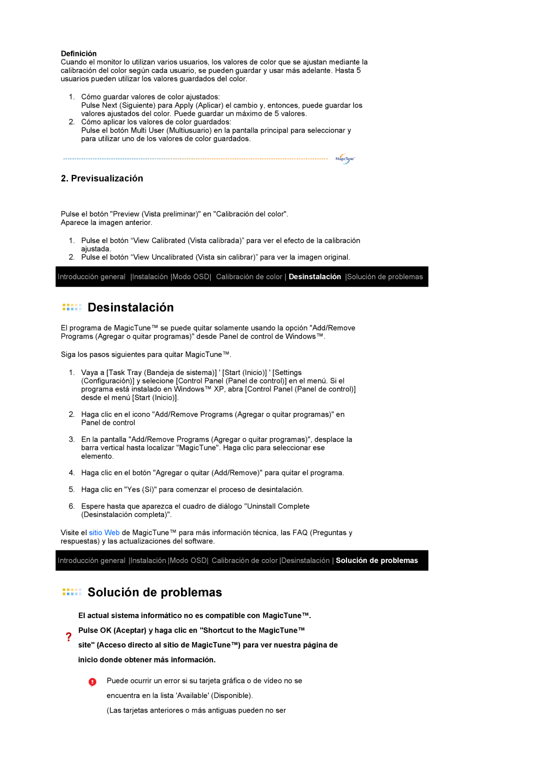 Samsung LS19PFWDFV/EDC, LS19MEWSFV/EDC manual Previsualización, Definición 