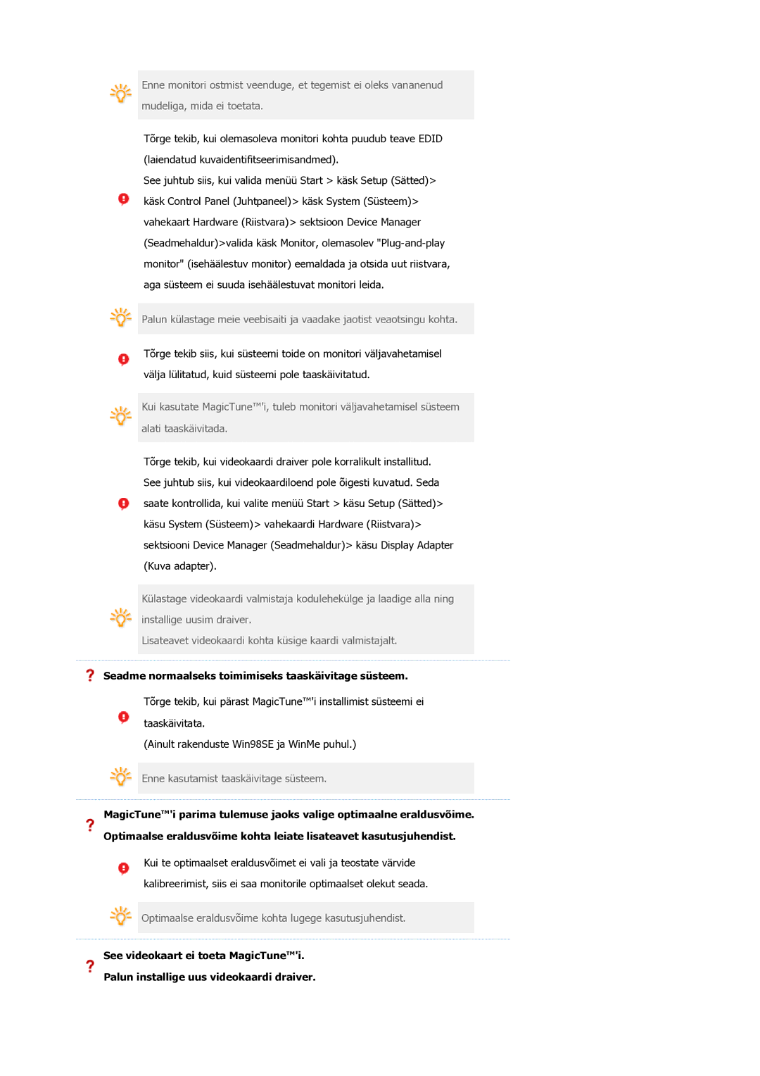 Samsung LS19MEWSFV/EDC, LS19PFWDFV/EDC manual Seadme normaalseks toimimiseks taaskäivitage süsteem 