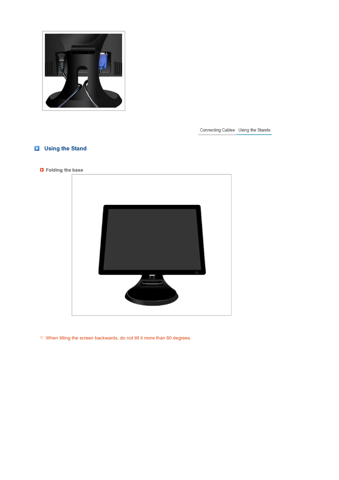 Samsung LS19PFWDFV/EDC manual Using the Stand, Folding the base 