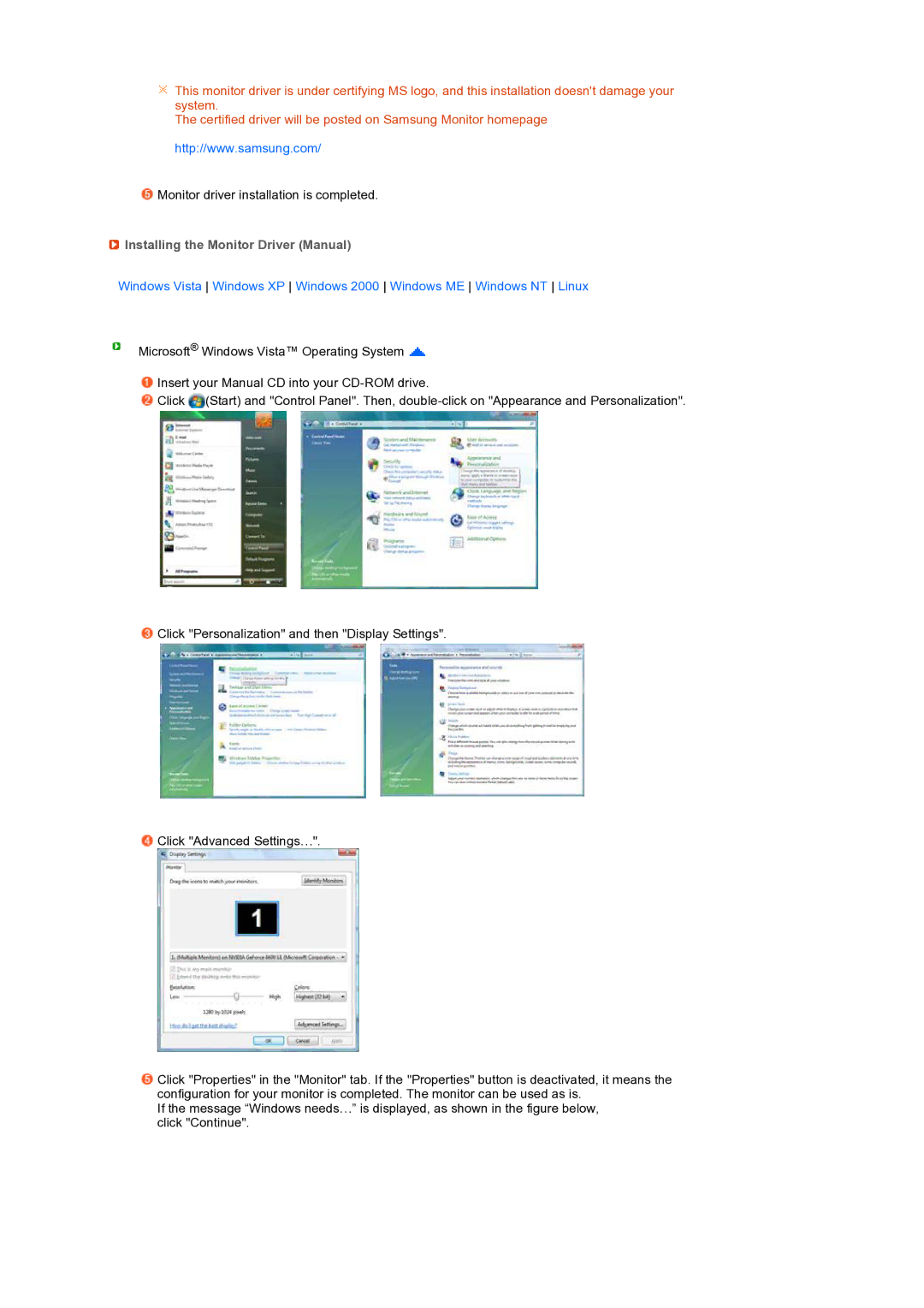 Samsung LS19PFWDFV/EDC manual Installing the Monitor Driver Manual 