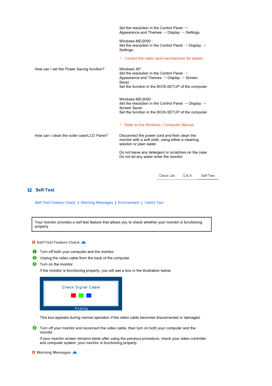 Samsung LS19PFWDFV/EDC manual Self-Test Feature Check 