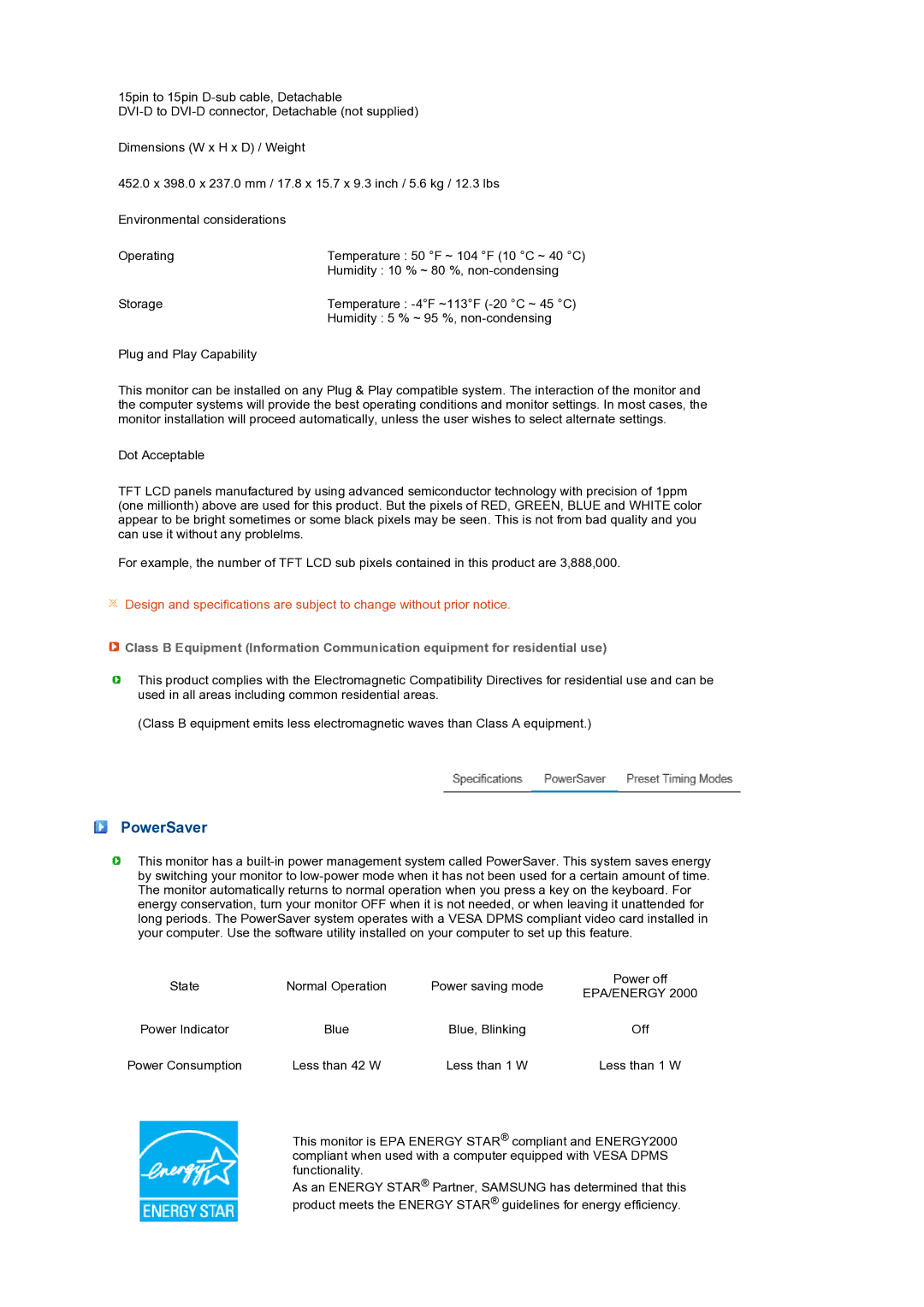 Samsung LS19PFWDFV/EDC manual PowerSaver, Epa/Energy 