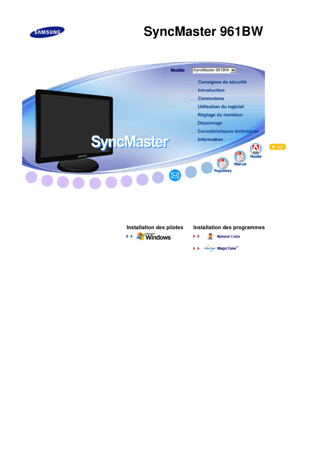 Samsung LS19PFWDFV/EDC manual SyncMaster 961BW 