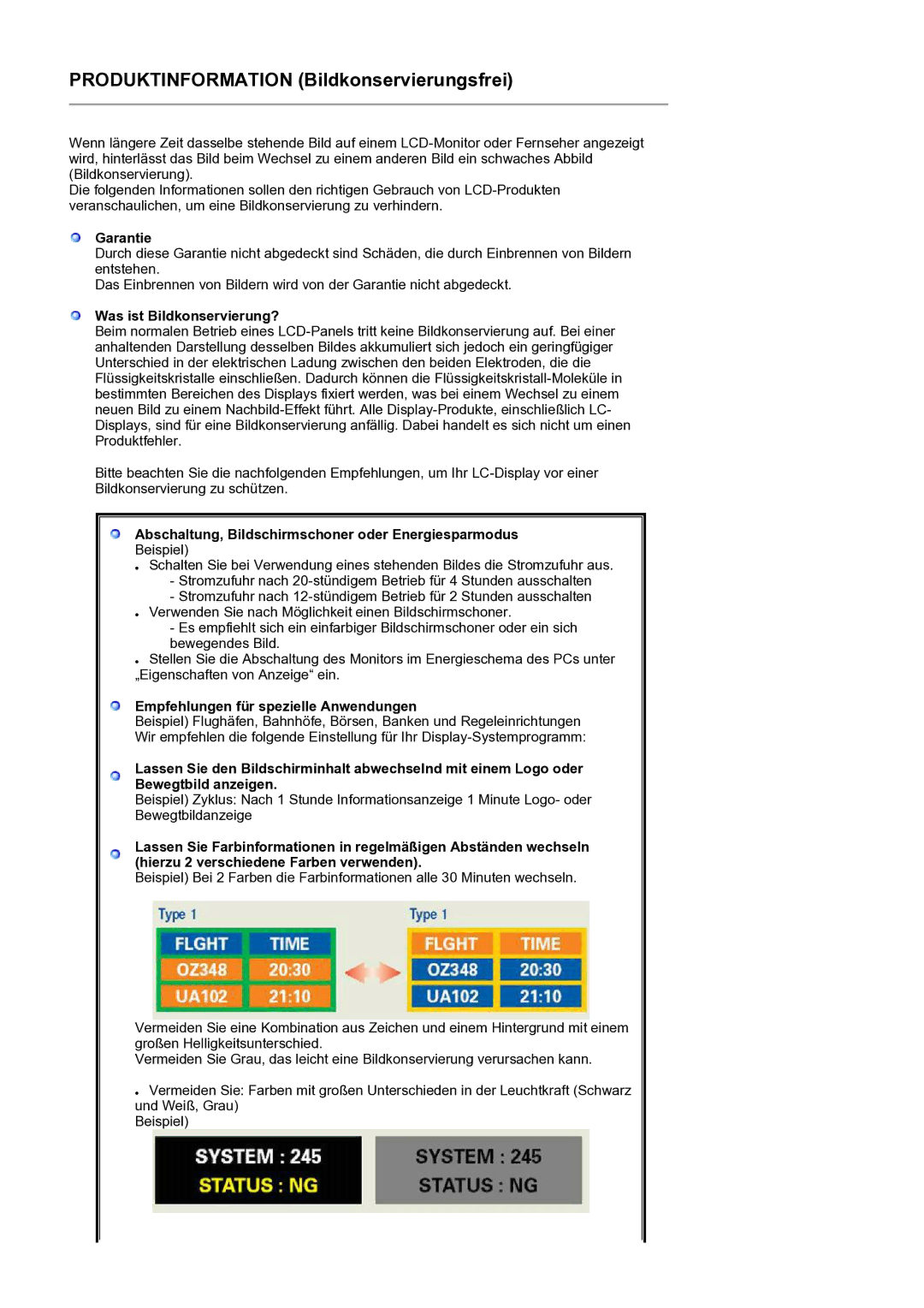 Samsung LS19PFWDFV/EDC manual Produktinformation Bildkonservierungsfrei 