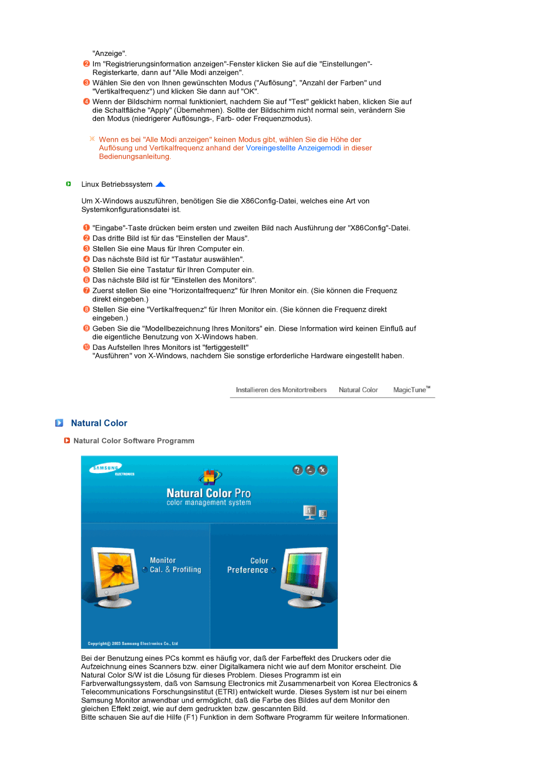 Samsung LS19PFWDFV/EDC manual Natural Color Software Programm 