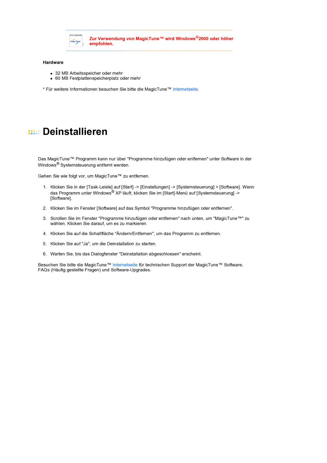 Samsung LS19PFWDFV/EDC manual Deinstallieren 