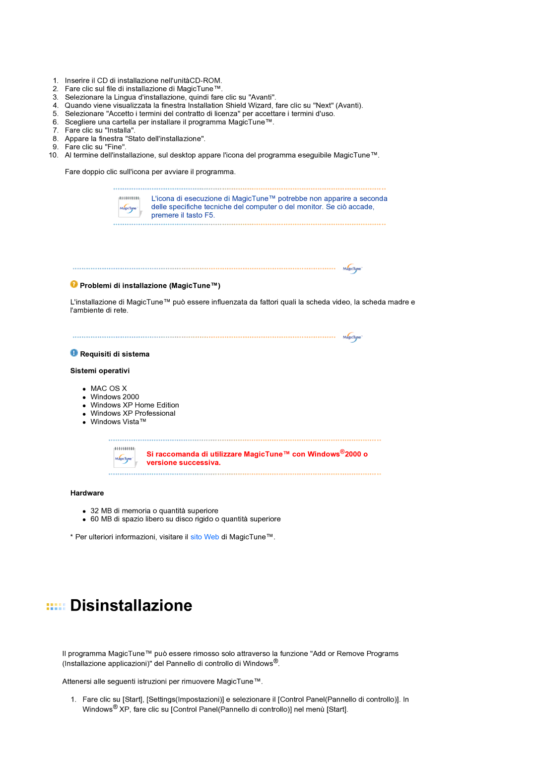 Samsung LS19PFWDFV/EDC manual Disinstallazione 