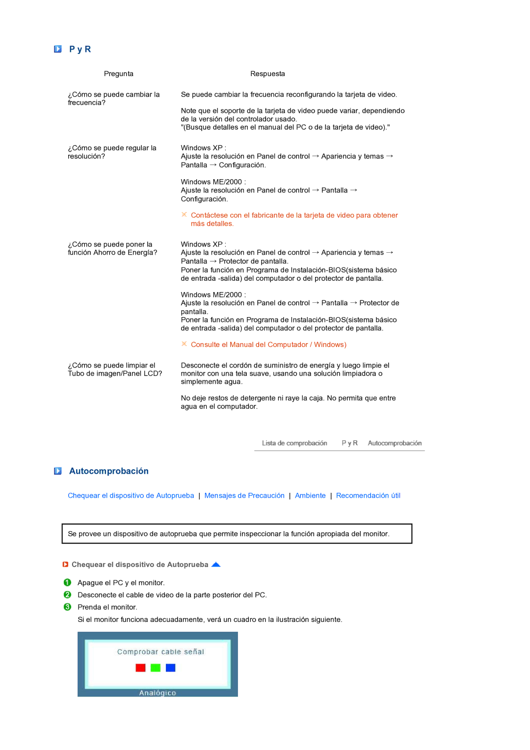 Samsung LS19PFWDFV/EDC manual Autocomprobación, Chequear el dispositivo de Autoprueba 