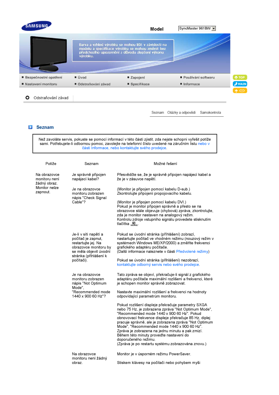 Samsung LS19PFWDFV/EDC manual Seznam 