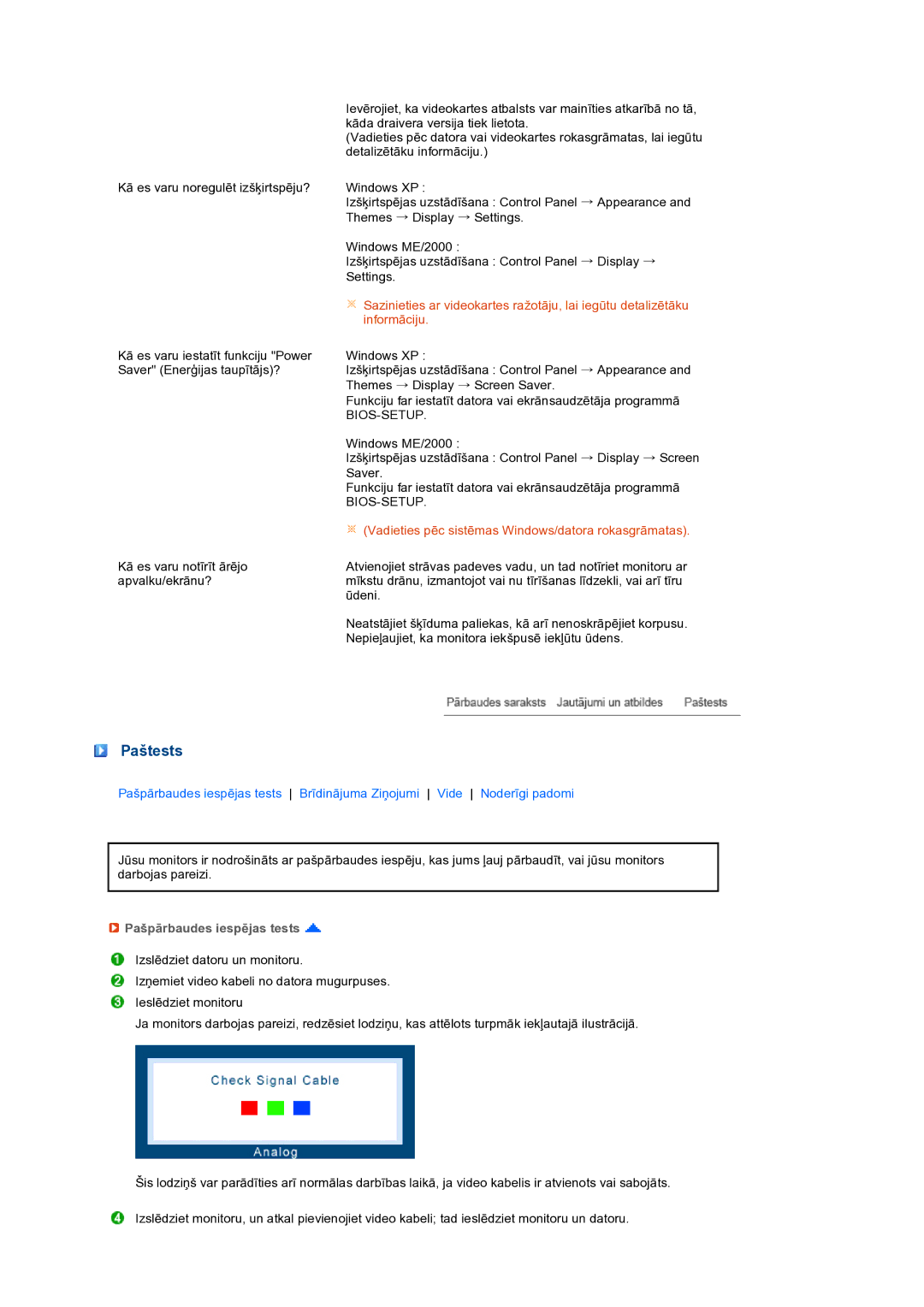 Samsung LS19PFWDFV/EDC manual Paštests, Pašpārbaudes iespējas tests 