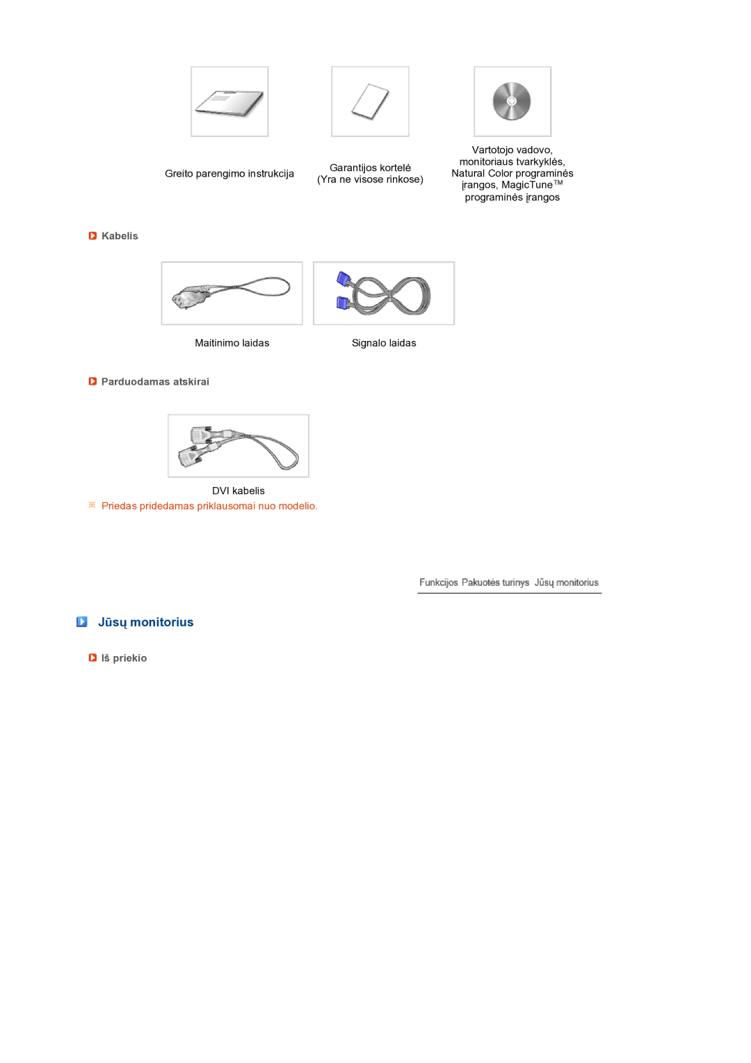 Samsung LS19PFWDFV/EDC manual Jūsų monitorius, Kabelis, Parduodamas atskirai, Iš priekio 