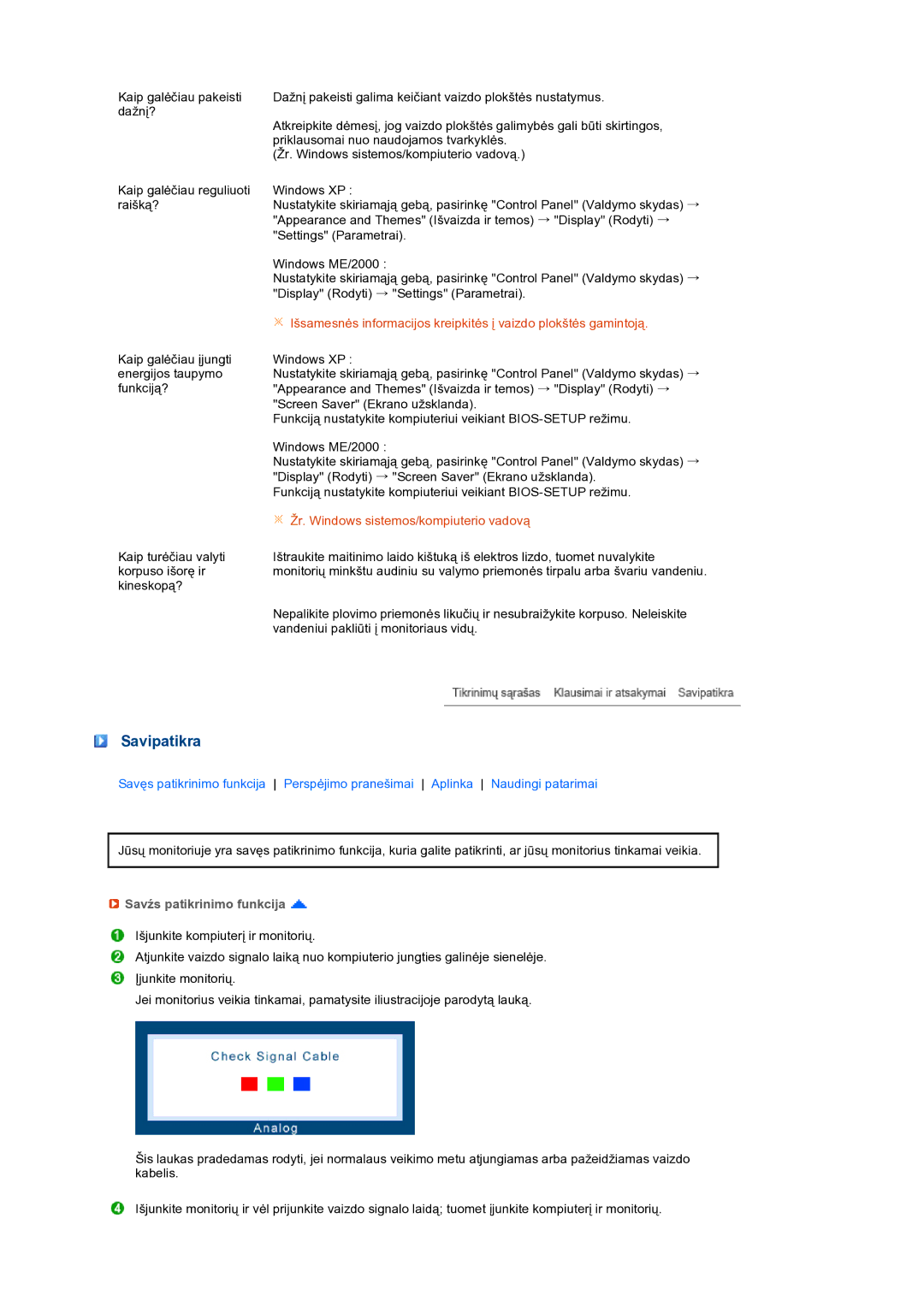 Samsung LS19PFWDFV/EDC manual Savipatikra, Savźs patikrinimo funkcija 