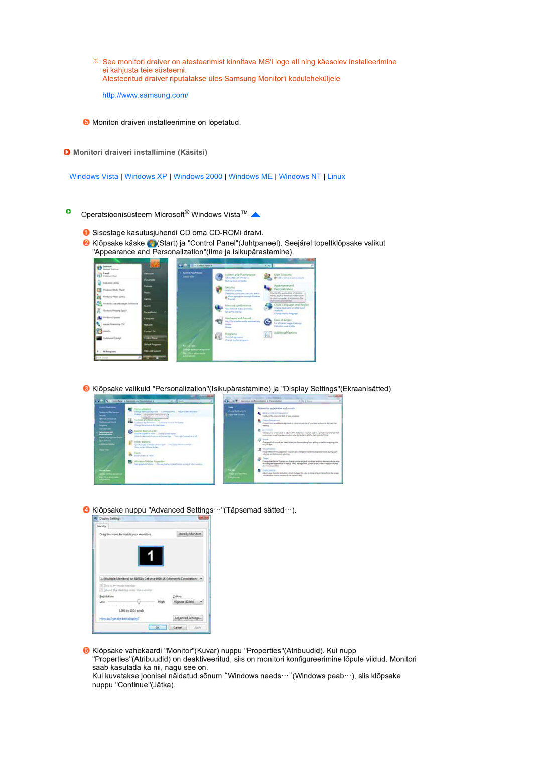 Samsung LS19PFWDFV/EDC manual Monitori draiveri installimine Käsitsi 