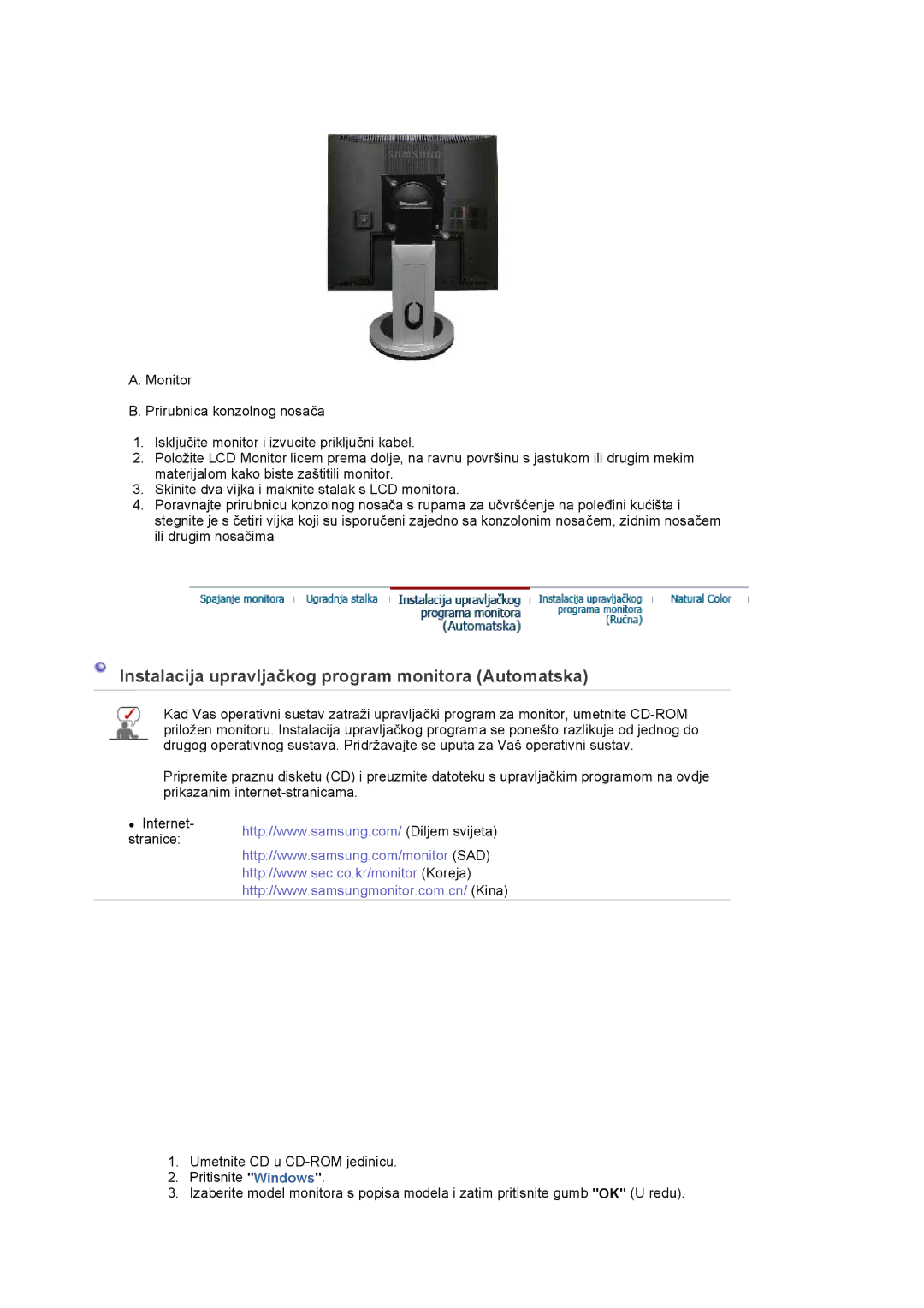 Samsung LS17PLMTSQ/EDC, LS19PLMTSQ/EDC, LS17PLMSKB/EDC manual Instalacija upravljačkog program monitora Automatska 