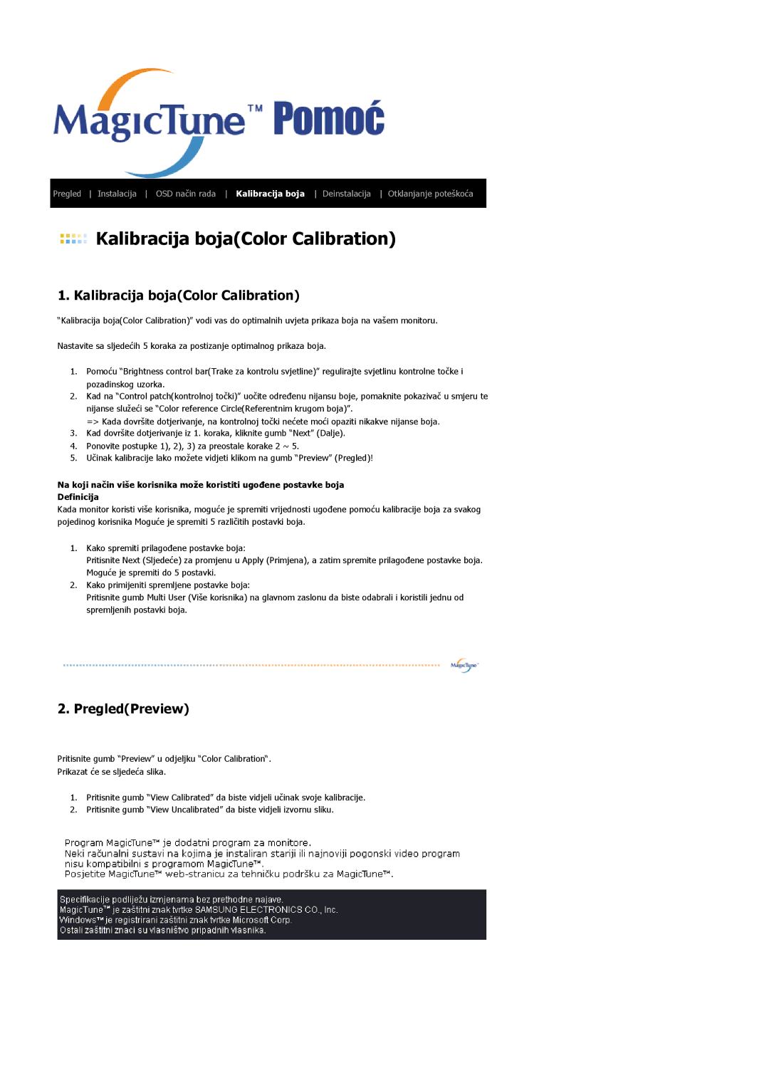 Samsung LS17PLMTSQ/EDC, LS19PLMTSQ/EDC, LS17PLMSKB/EDC manual Kalibracija bojaColor Calibration 