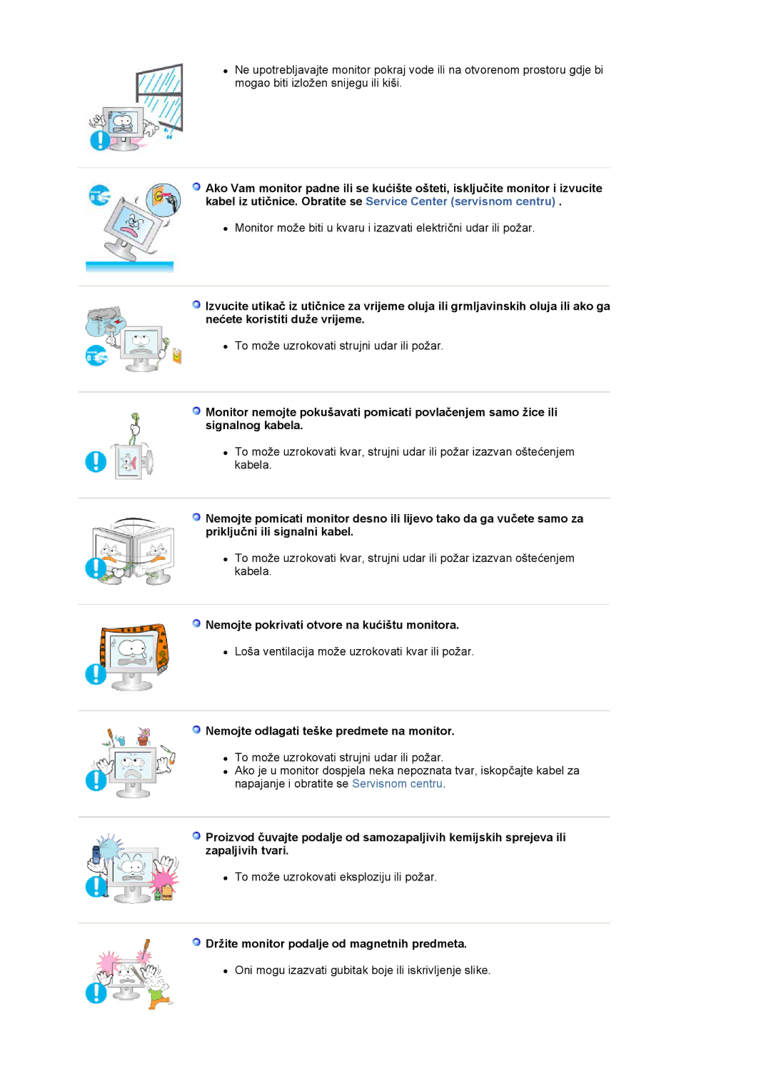 Samsung LS17PLMTSQ/EDC manual Nemojte pokrivati otvore na kućištu monitora, Nemojte odlagati teške predmete na monitor 