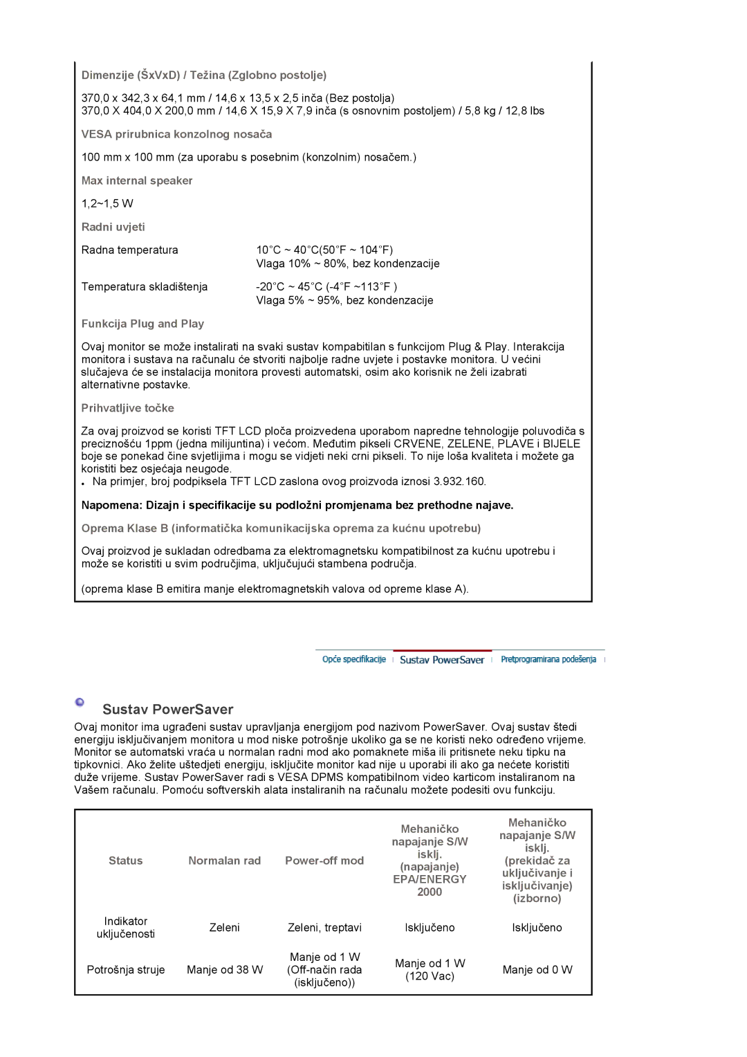 Samsung LS19PLMTSQ/EDC, LS17PLMTSQ/EDC manual Dimenzije ŠxVxD / Težina Zglobno postolje, Vesa prirubnica konzolnog nosača 