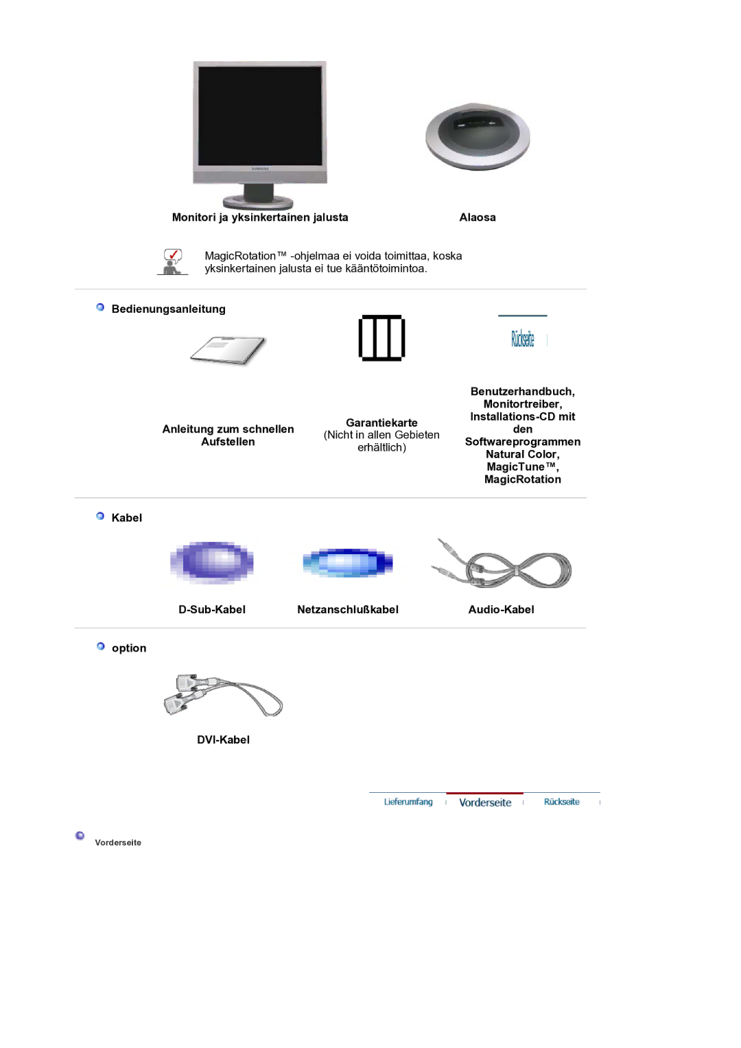 Samsung LS17PLMTSQ/EDC Monitori ja yksinkertainen jalusta Alaosa, Bedienungsanleitung Benutzerhandbuch Monitortreiber 