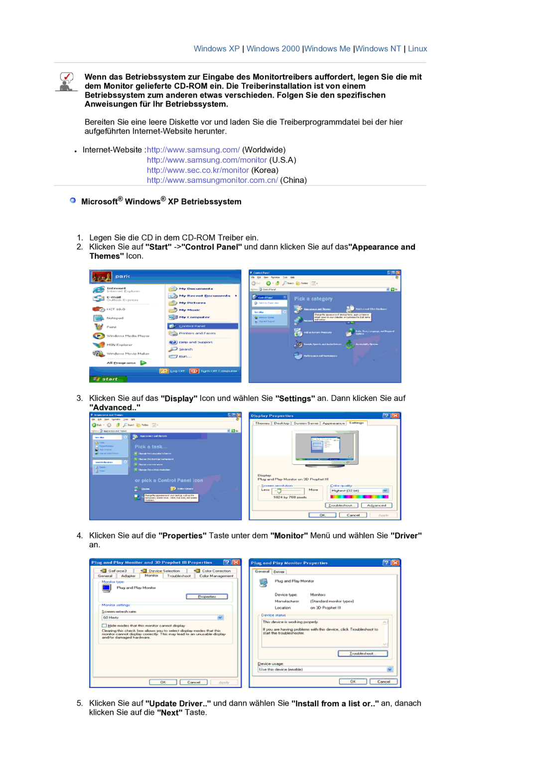 Samsung LS19PLMTSQ/EDC, LS17PLMTSQ/EDC manual Microsoft Windows XP Betriebssystem 