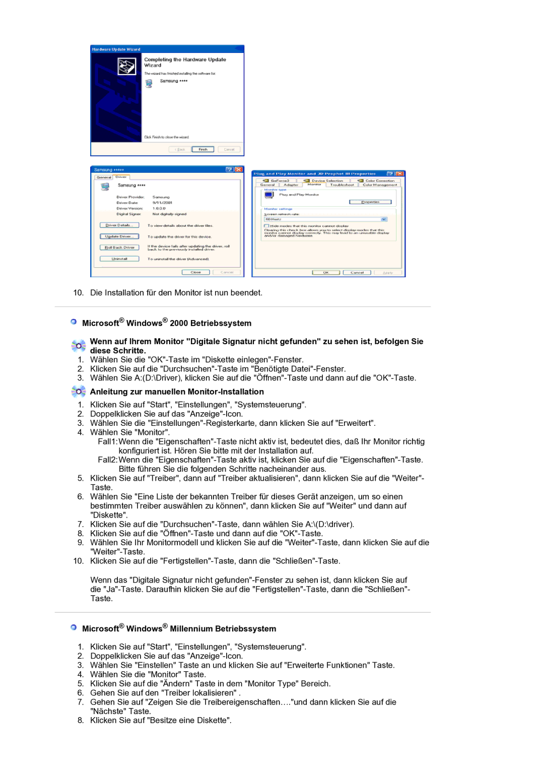 Samsung LS19PLMTSQ/EDC, LS17PLMTSQ/EDC manual Anleitung zur manuellen Monitor-Installation 